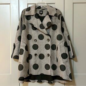 Luii Sueded Polka Dot Pea Coat Double Breasted Pockets Gray/Black Womens  XL NWT